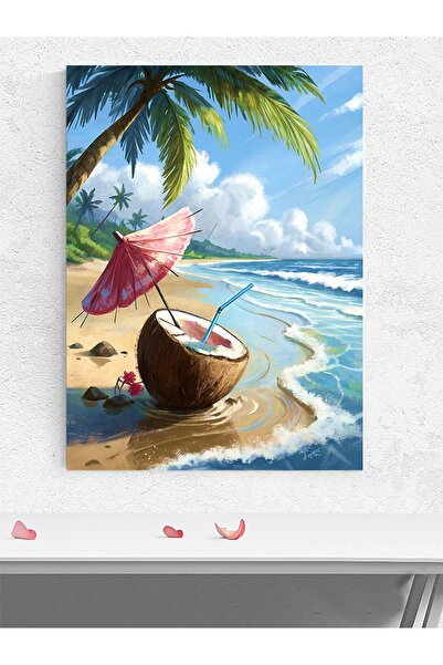 Postermanya Coconut Paradise, Hindistan Cevizi, Dijital Sanat Deniz Manzaralı...