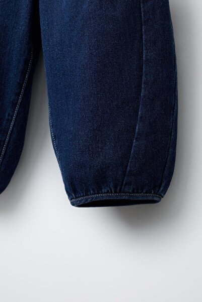 Magu Unisex Çocuk Pamuklu Lacivert Balloon Denim Jeans Pantolon - Rahat Kalıp Lastikli Paça