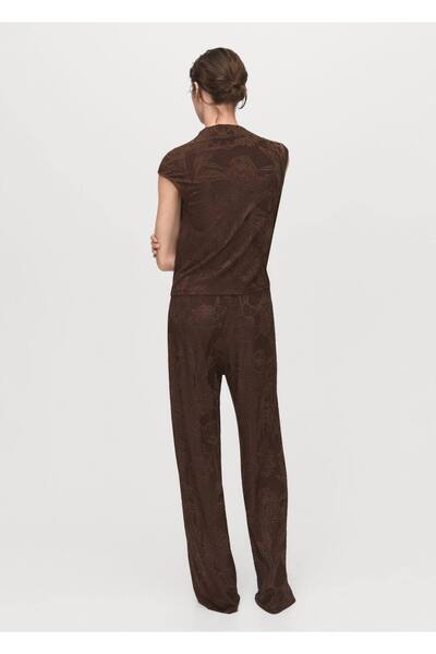 MANGO Woman Düz kesim çiçek desenli jakar pantolon