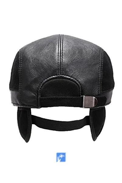 Kardelen Butik Denizli Wool Earflap Hat with Faux Leather Trim