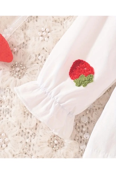 OEM Set White Blouse with Embroidered Strawberries and Jeans, 9-12 months, 74-80 cm
