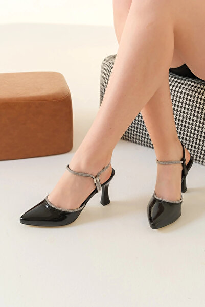 CAMOLLA Siyah Kroko Kadın Taş Biyeli Simli Şık Yeni Sezon Klasik Topuklu Ayak...