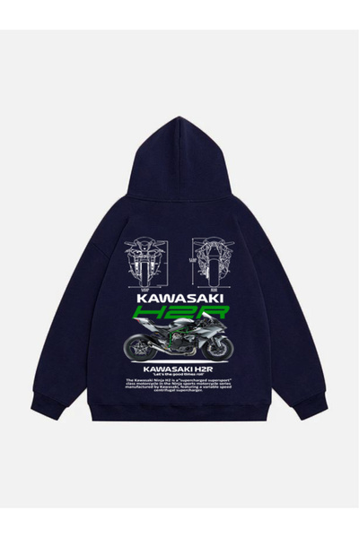 Mad&Calf Унісекс Kawasaki H2R з принтом, капюшоном і флісовою підкладкою, оверсайз-светр