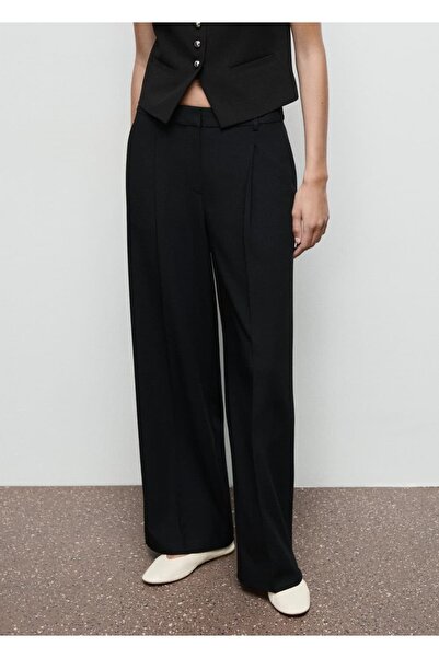 MANGO Woman Pileli wide leg pantolon