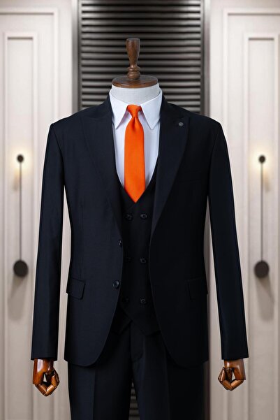 Genel Markalar Takım Elbise İtalyan Kesim Yelekli Siyah SD4995