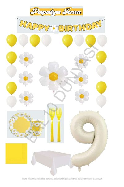 BAL10 DÜNYASI مجموعة حفلات أعياد الميلاد Bal10 لعمر 9 سنوات بتصميم زهرة الأقحوان