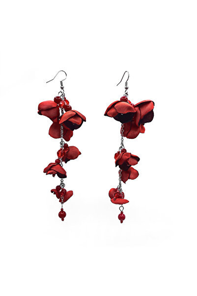 Corizmi Very long earrings with flowers made of satin silk, stainless steel, handmade, Seduction