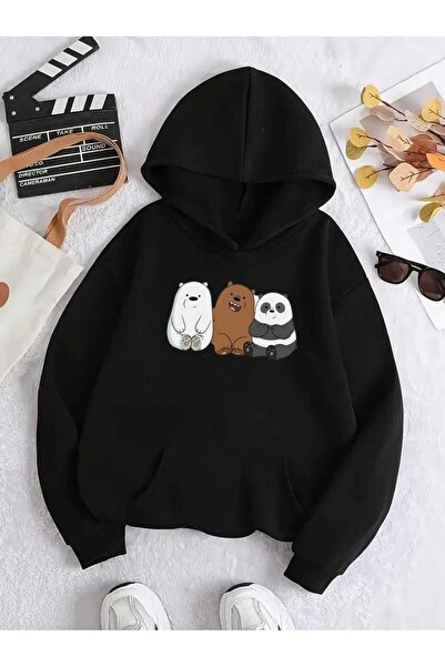 tkn your style Hanorac oversize unisex cu glugă, cu imprimeu de ursuleți, cu ...