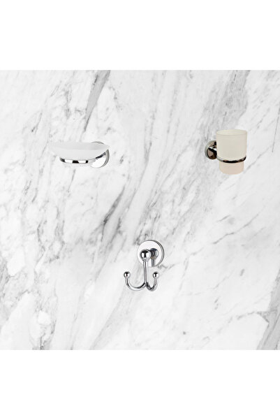 Nuka Ev Aksesuarları Krom 3'Lü Set Sabunluk /Diş Fırçalık Diş Macunu Tutacağı...