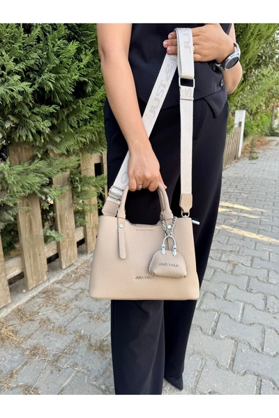 Just Polo Original Women's Sand New Season 3-Compartment Soft Leather Stylish Hand and Shoulder Bag with Adjustable Strap