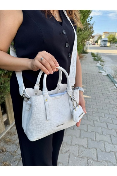 Just Polo Original Women's White New Season 3-Compartment Soft Leather Stylish Hand and Shoulder Bag with Adjustable Strap