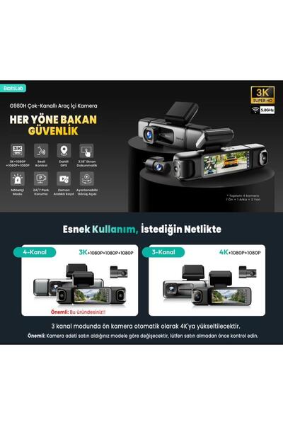 +360 360+ Botslab G980H Pro 3K 4 Kameralı Wifi+GPS Akıllı Araç İçi Kamera +150° Geniş Açı+Yaya Algılama+G