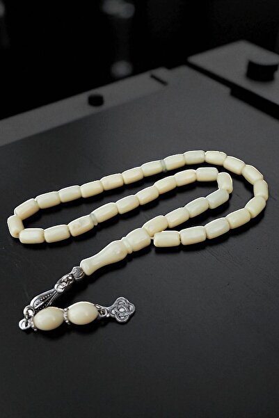 Atolyezone Arpa Kesim Toz kehribar Tesbih Beyaz Tespih