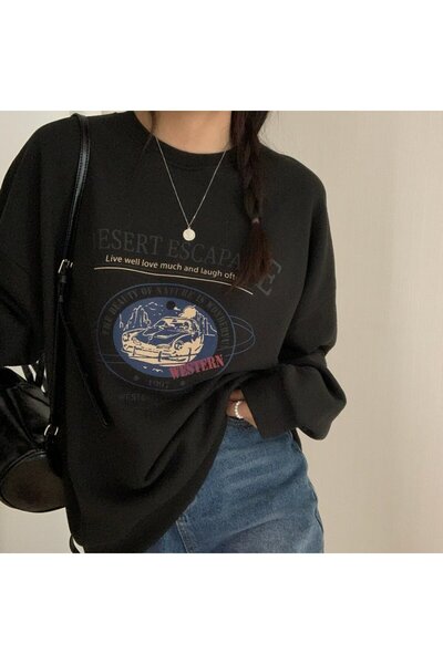 FUFLUNS Desert Escape Printed Oversized Unisex Women/Men Crewneck Sweatshirt