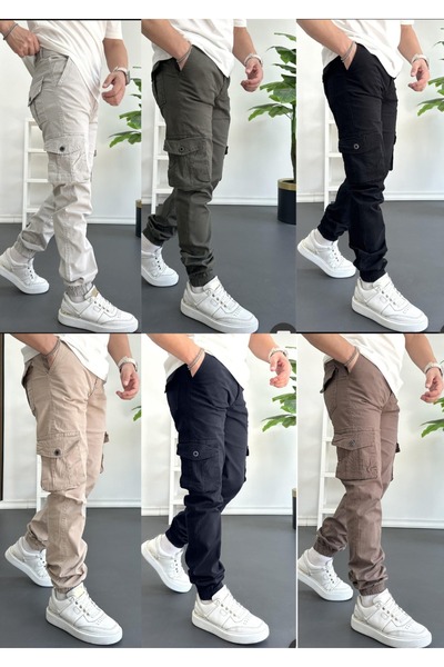 LORDA GİYİM Men's Comando Kargo Pants with Pockets, Zippered, Elasticated Legs, Slim Fit