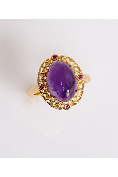 Taş-Mir Ametist Taşı Ayarlanabilir Yüzük Altın Renkli