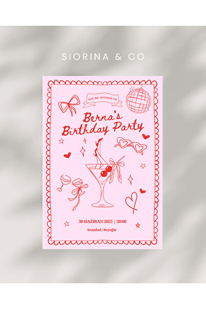 Siorina Events -5 Adet Birthday Parti Davetiye, Doğum Günü Özel Gün Davetiyes...