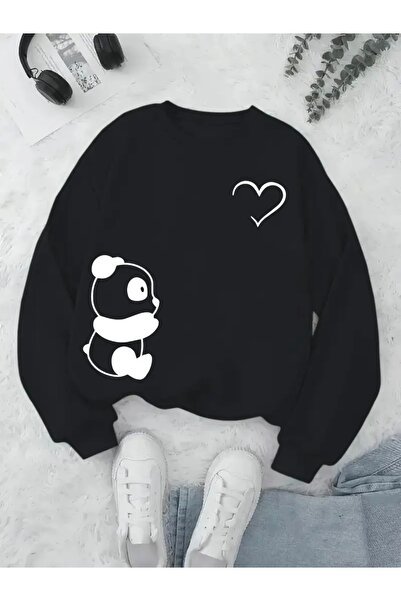 FUFLUNS Panda Heart Printed Oversized Unisex Women/Men Crewneck Sweatshirt