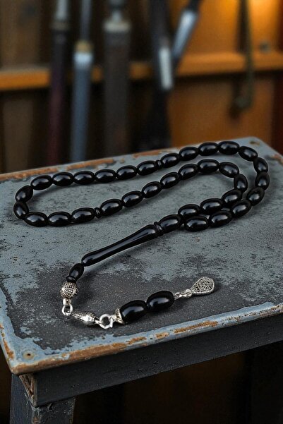 Atolyezone Arpa Kesim Toz kehribar Tesbih Siyah Tespih