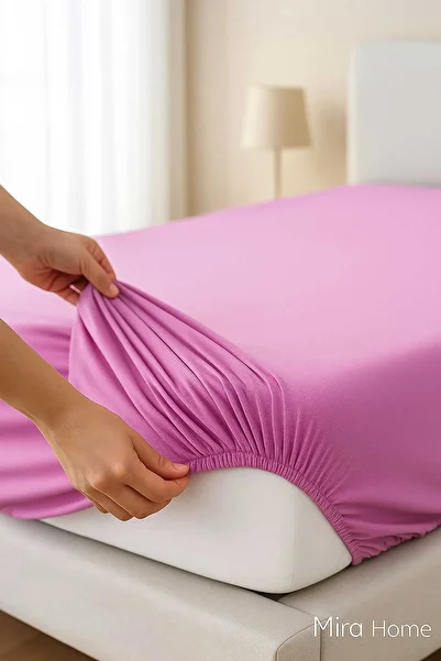 CPU ELEKTRONİK Double Plain Combed Cotton 100% Cotton Fitted Sheet 200X200 cm King Size Purple