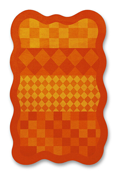 Rugs Modern Halı MOSSO Turuncu Tema Ekoseli Geometrik Desen Dokuma Taban Deko...