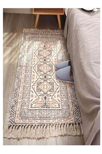 Generic Nordic ethnic style hand-woven cotton and linen tassel floor mats bed...