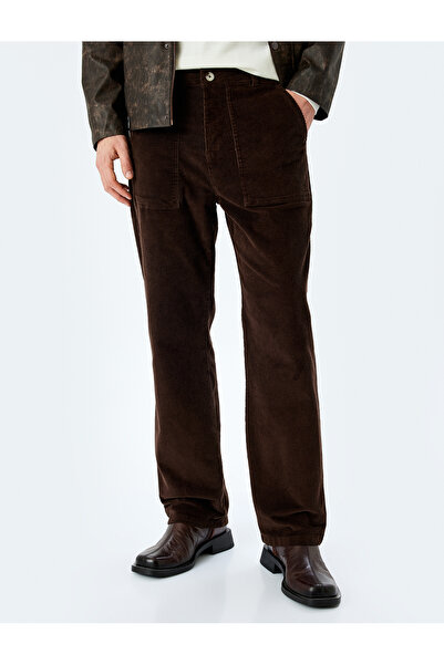 Koton Straight Fit Corduroy Trousers with Normal Waist Chino Pocket Detail
