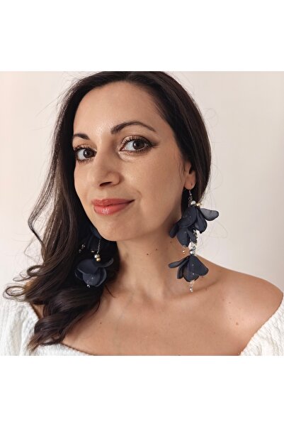 Corizmi Very long voluminous earrings with veil flowers, silver and gold pearls, stainless steel, handmade, Lovely