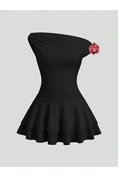 Dressco Orchid - Düşük Kol Orkide Detaylı Fırfırlı Mini Elbise