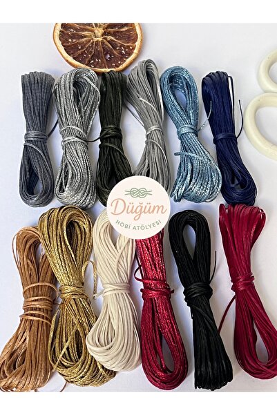 Düğüm Hobi Atölyesi 3 Metre 12 Renk 1 Mm Simli-Simsiz Karışık 36 METRE Mumlu ...
