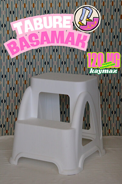 saral plastik Basamak Tabure Beyaz Renk