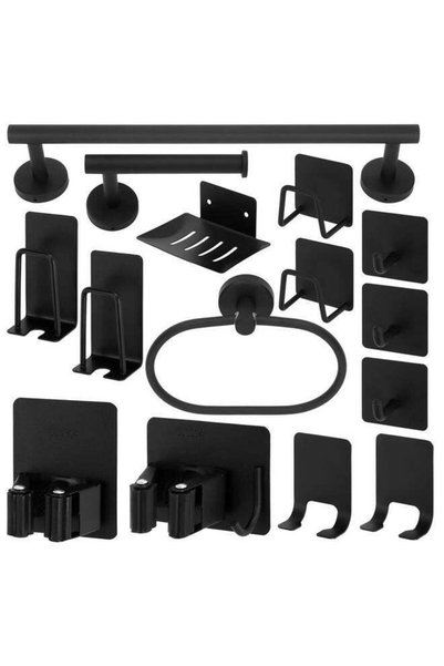 Generic 15 Pieces Bathroom Hardware Set Matte Black Adjustable Towel Bar Acce...
