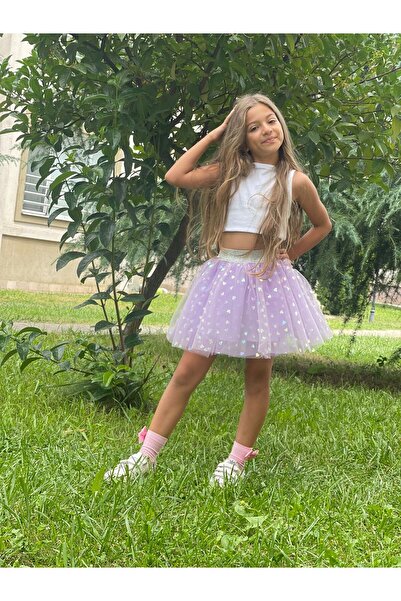 özge başaran Girl's Pink-Purple Heart Tutu Skirt - Sparkly and Stylish Party Skirt