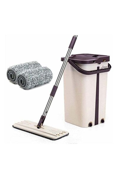 Generic 4-Piece Flat Cleaning Mop with Bucket and Two Extra Cotton Cloth Set Multicolour