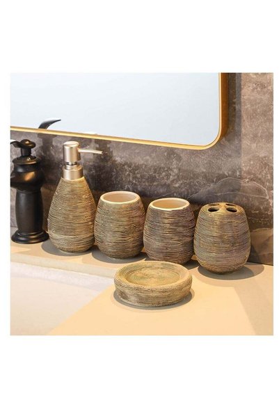 Generic Black 5 Piece Ceramic Bathroom Accessories Set , Matte Textured Strip...