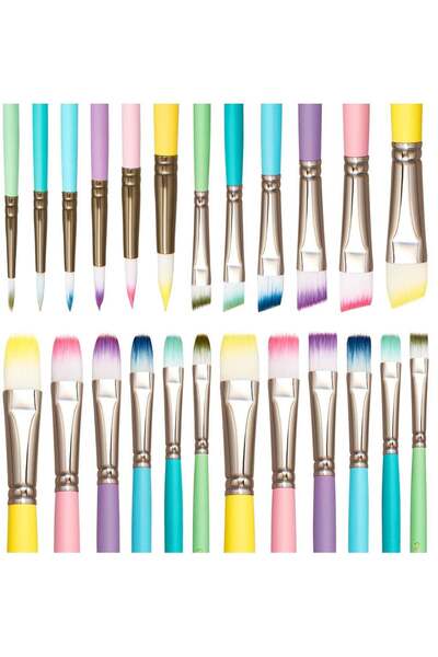 Generic SYOSI 24 Pcs Macaroon Color Paint Brush Set, Bulk Variety with 4 Shapes in Different Sizes, Nylon H