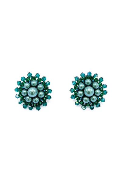 Corizmi Elegant round earrings with pearls and crystals, stainless steel needle and screw, handmade, Grace
