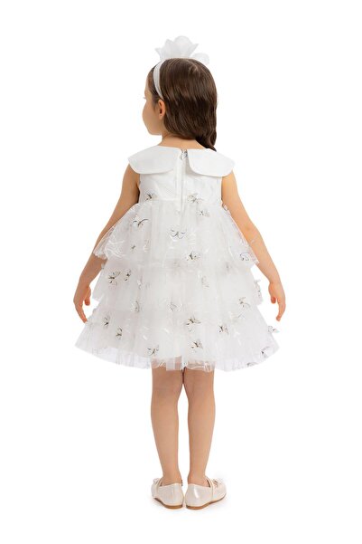 Pamina Girl's Butterfly Printed Dress 6-24 Months Ecru