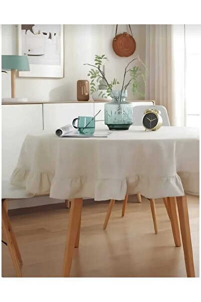 KUM SAATİ Yuvarlak Fırfırlı Masa Örtüsü 120× 120 cm