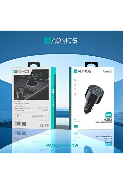 ADMOS شاحن سيارة فائق السرعة 38 واط موديل AM-019، بمنفذي PD+QC3.0