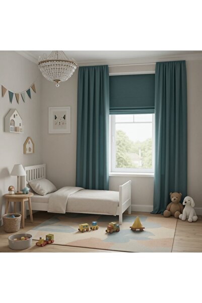 Ran Perde Düz Fon Perde- Petrol Mavisi - Pilesiz Düz Dikim