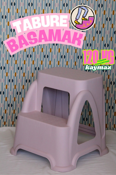 saral plastik Basamak Tabure Pudra Rengi