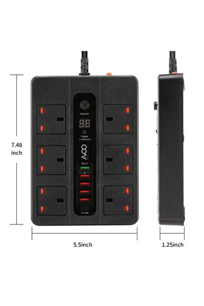 AVOO Avo Power Strip with 6 triple outlets, 5 USB outlets, and a USB-C PD outlet.