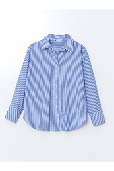LC Waikiki Çizgili Oversize Poplin Kadın Gömlek
