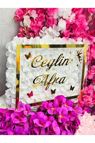 renkli mi renkli tasarım dünyası Bebek kapı süsü çiçekli gold kişiye özel isi...