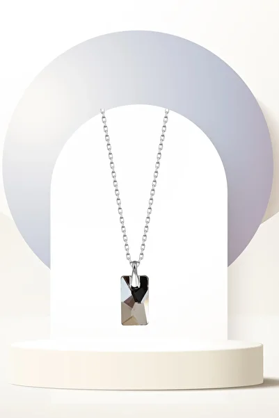 Swaroski Zirconia Crystal Stone Women's Baguette Silver Necklace |   Classic and Elegant Baguette Lines