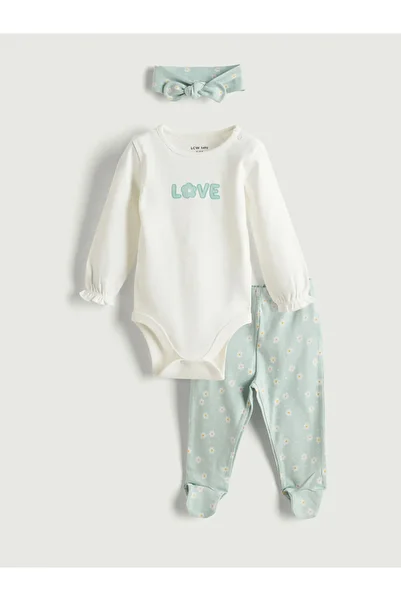 LC Waikiki Quality Parts from Çelebi Store |   Crew Neck Baby Girl Snap Fastener Bodysuit Pants and Headband…