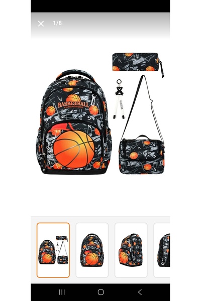 YKLİFE Basketball Ball Patterned 3-Piece Primary School Backpack