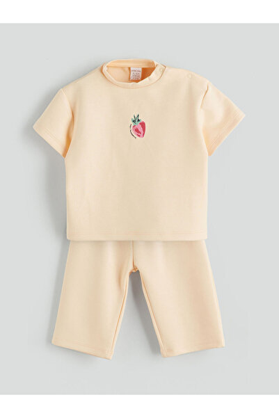 LC Waikiki Lcw Baby Orange Baby Girl T-Shirt and Pants 2-Pack