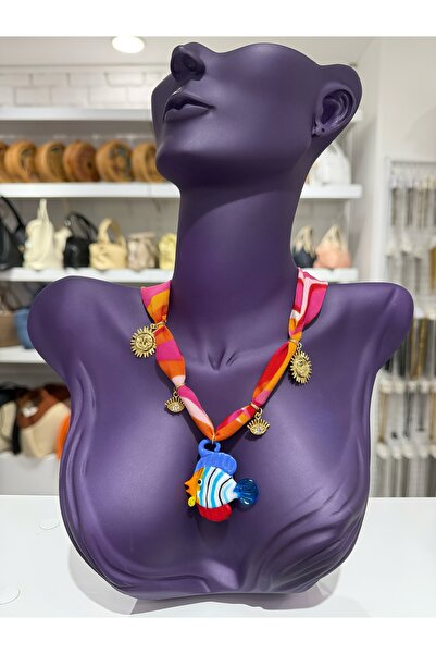 My Violet Accesssories MURANO CAM BONCUKLU ÇELİK CHARMLI FULAR KOLYE